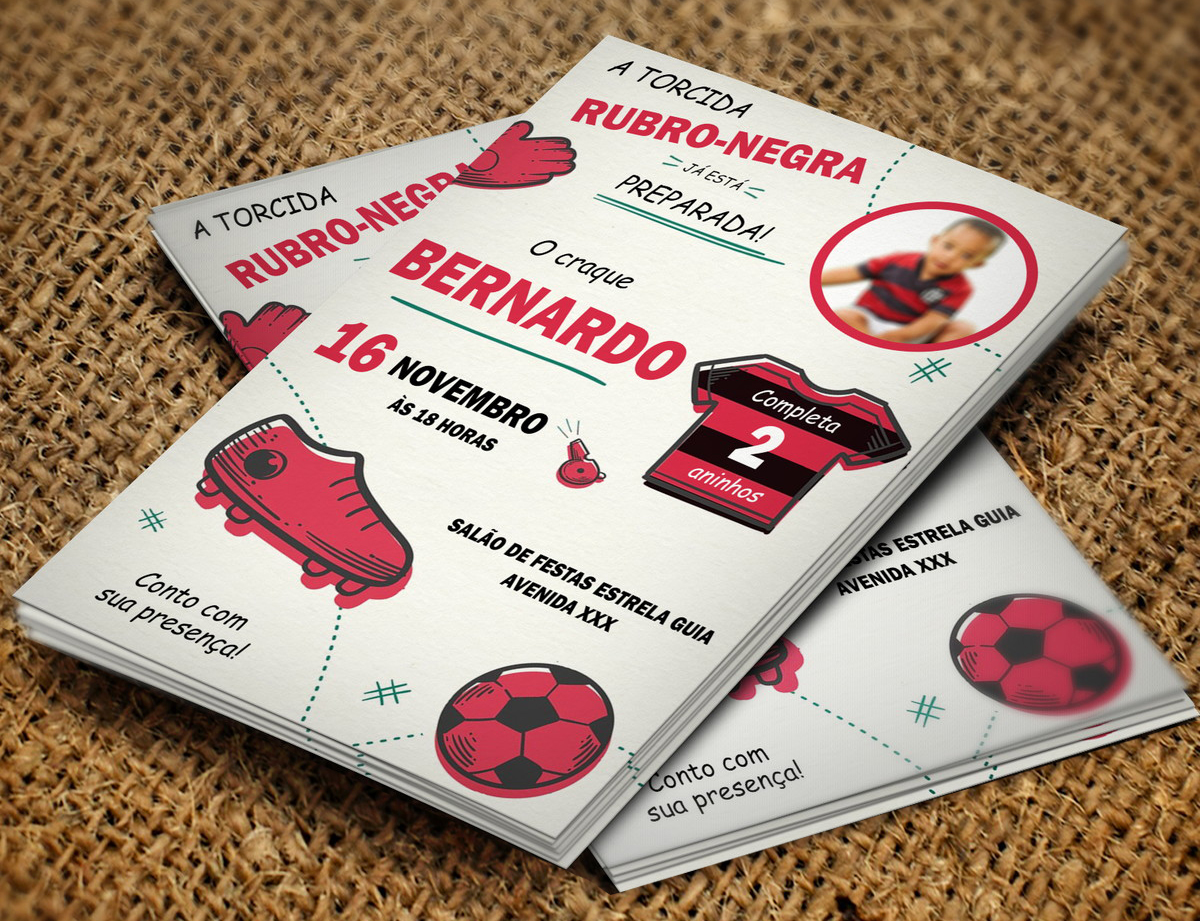 Criar convite de aniversário - Convite Futebol Flamengo Rosa