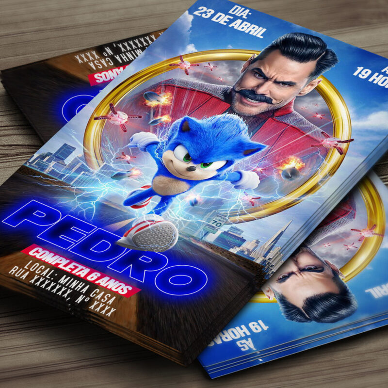 Sonic 2 Poster  Sônica, Convite de aniversario digital, Festas de