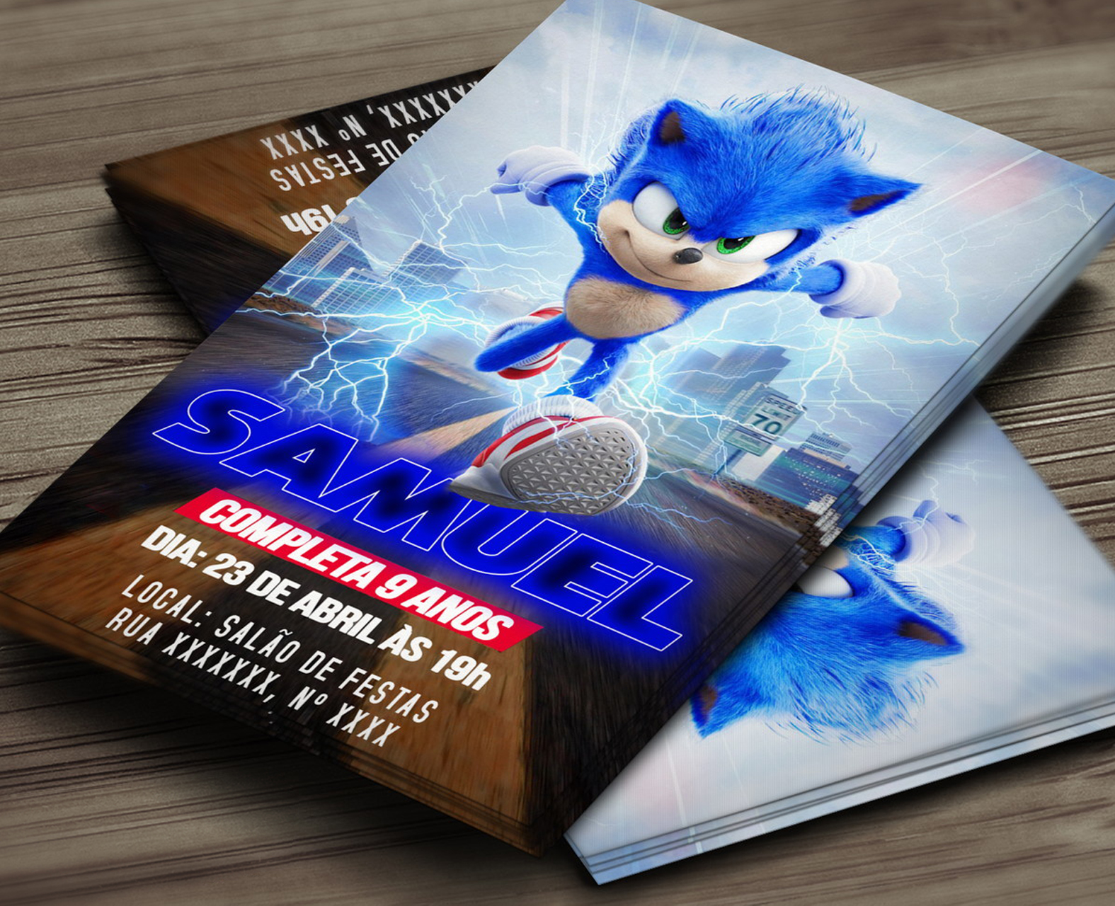 Criar convite de aniversário - Convite Sonic Azul