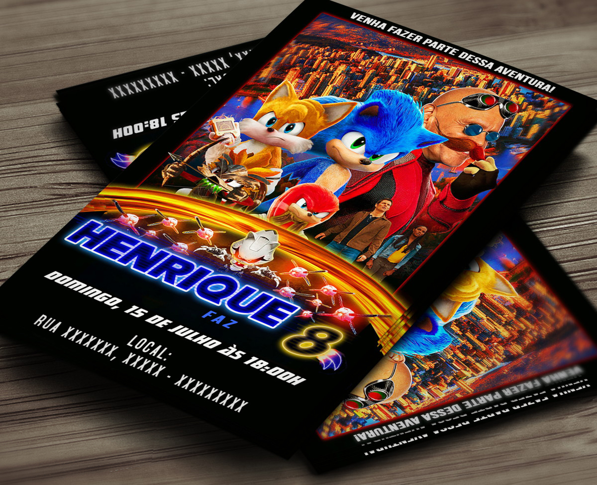 Convite Digital para Aniversário - Sonic - o Filme 2