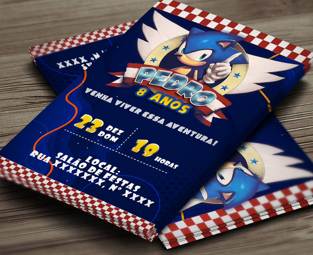 Criar convite de aniversário - Convite Sonic Azul