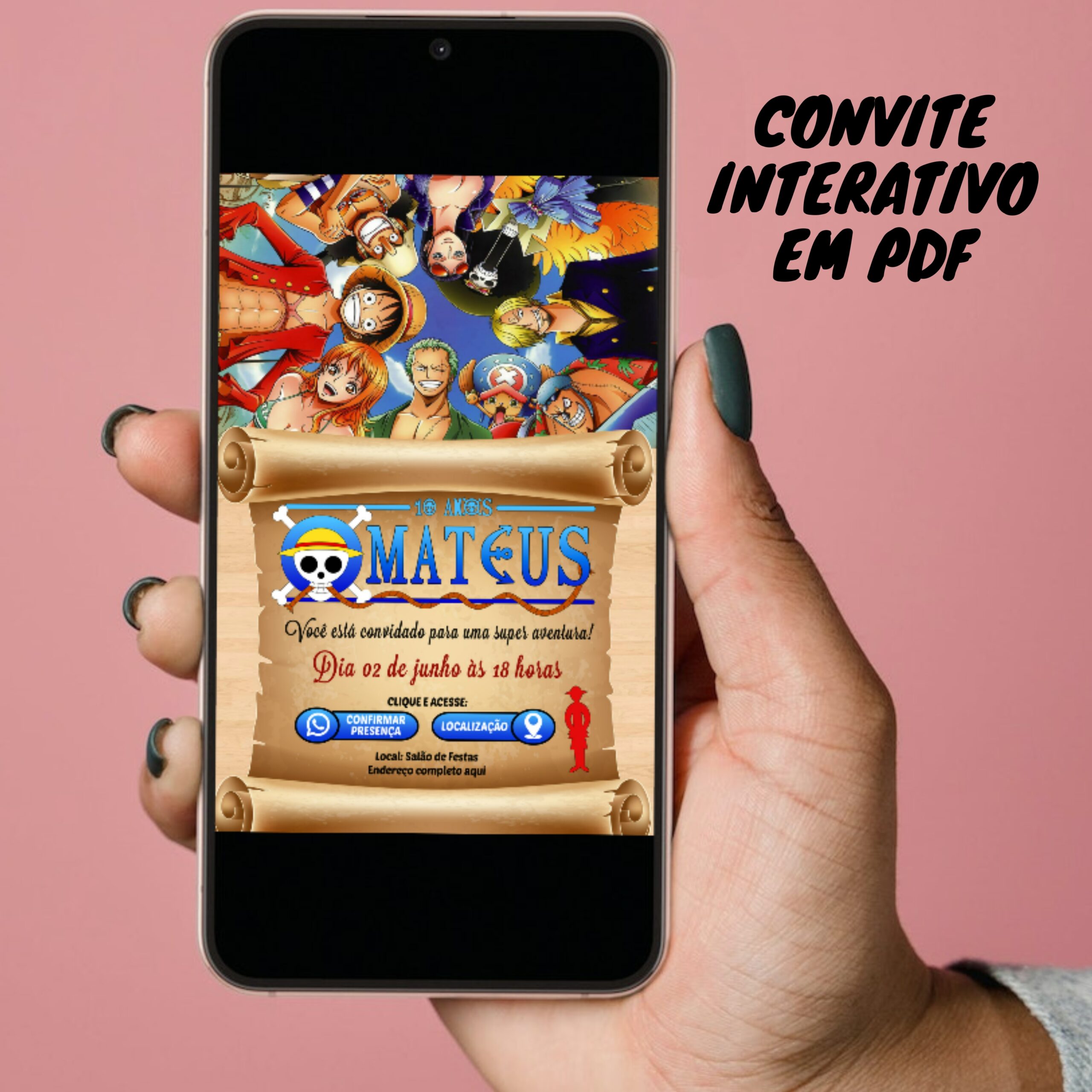 Convite Digital One Piece Online Virtual Whatsapp
