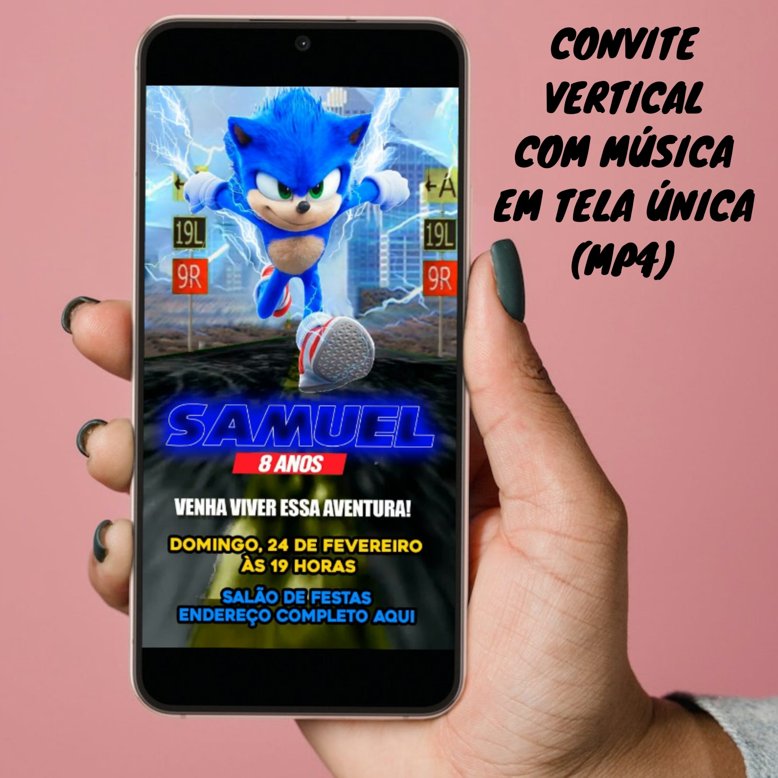 Convite em Vídeo Sonic Animado com Música Digital