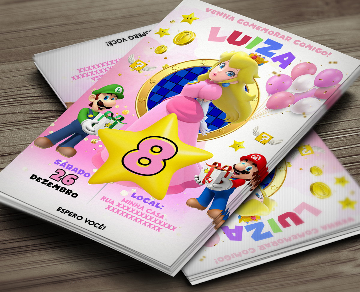 Convite Super Mario Princesa Peach Interativo Digital Virtual
