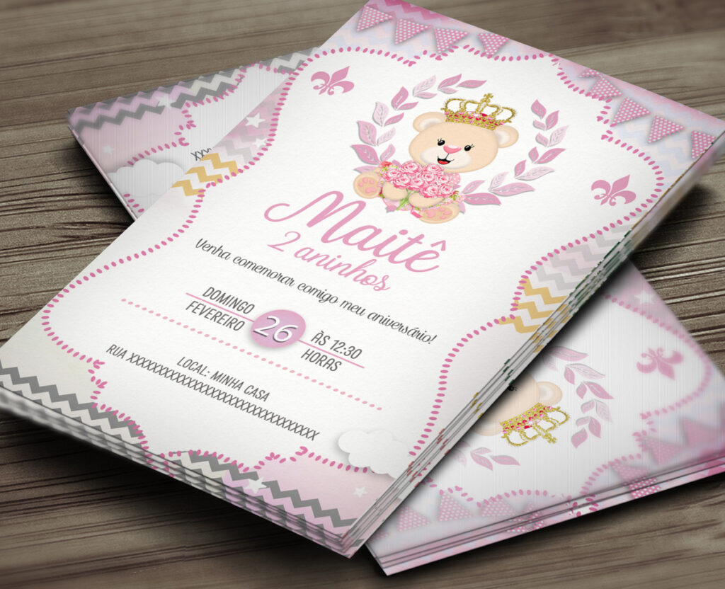 Convite Digital Ursinha Princesa Realeza Montando A Sua Festa Oficial