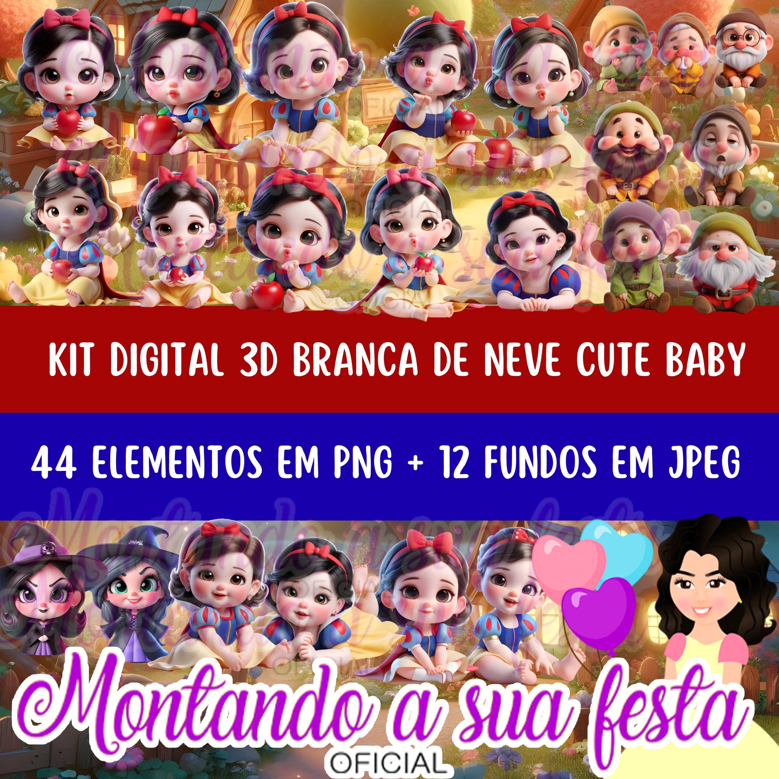 3D Branca de Neve Cute Baby