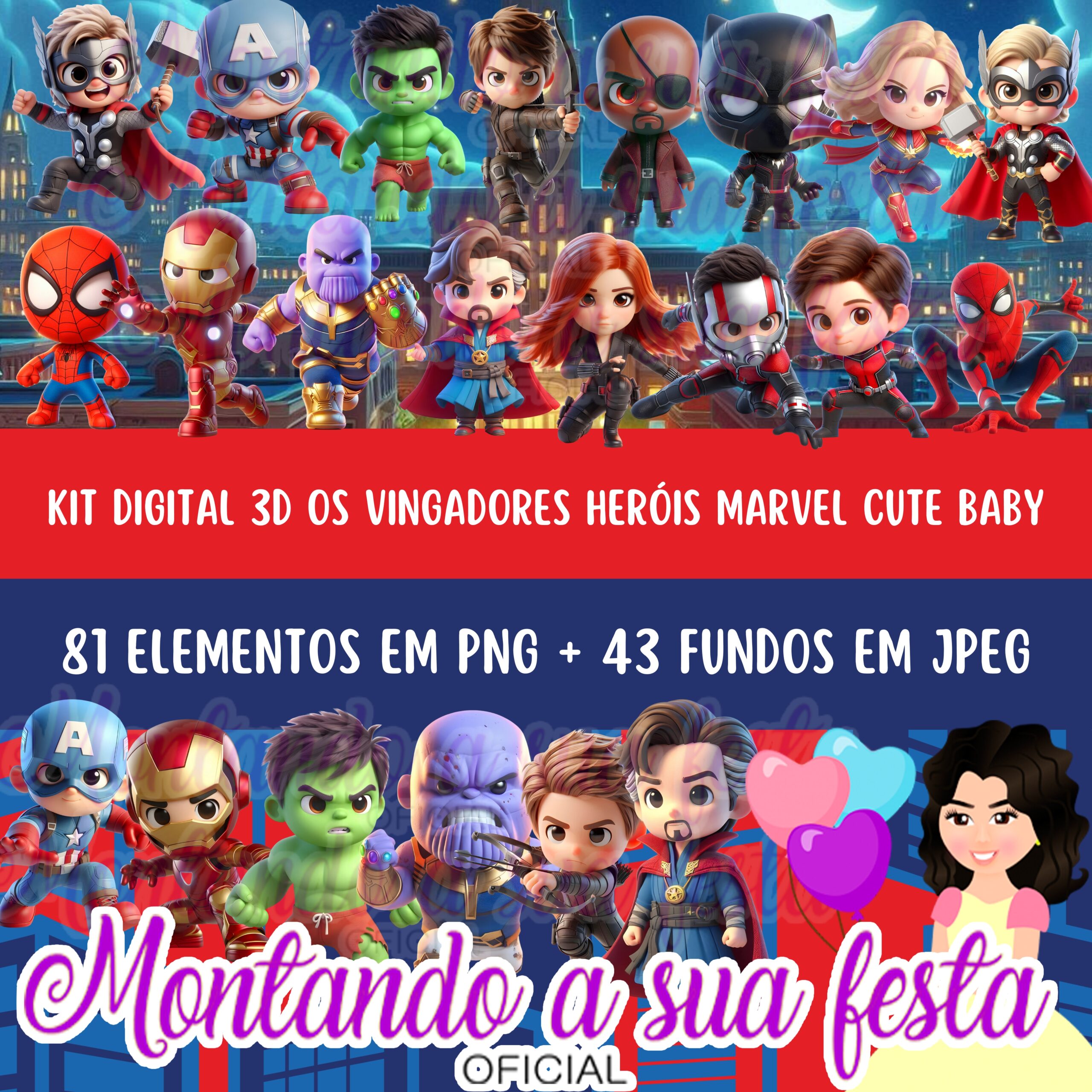 3D Os Vingadores Heróis Marvel Cute Baby