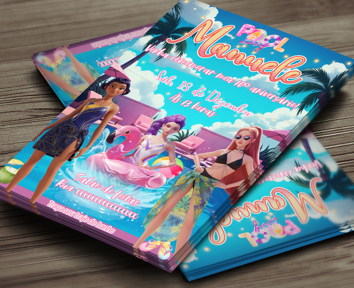convite-digital-guerreiras-do-k-pop-pool-party