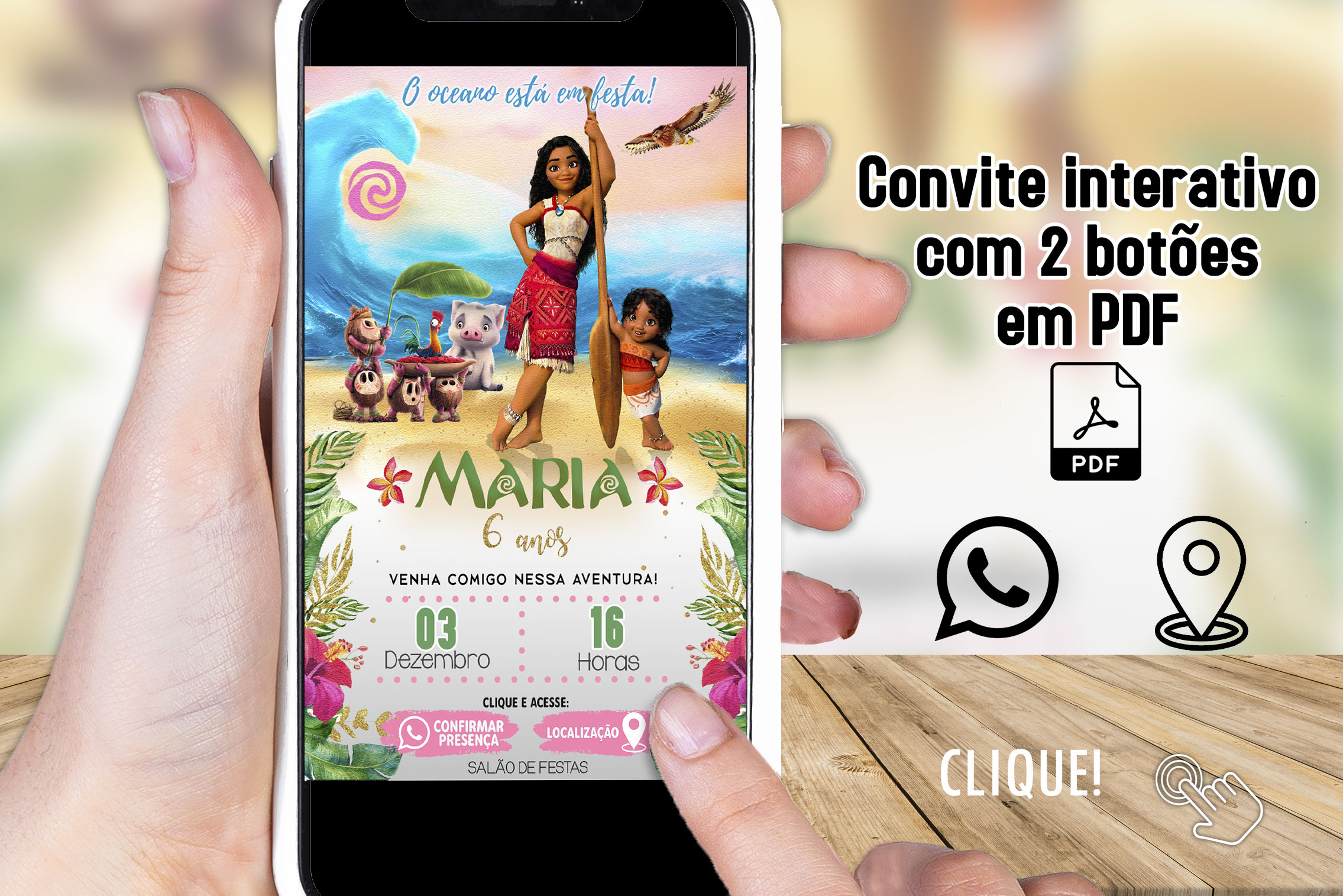 Convite Digital Interativo Moana 2