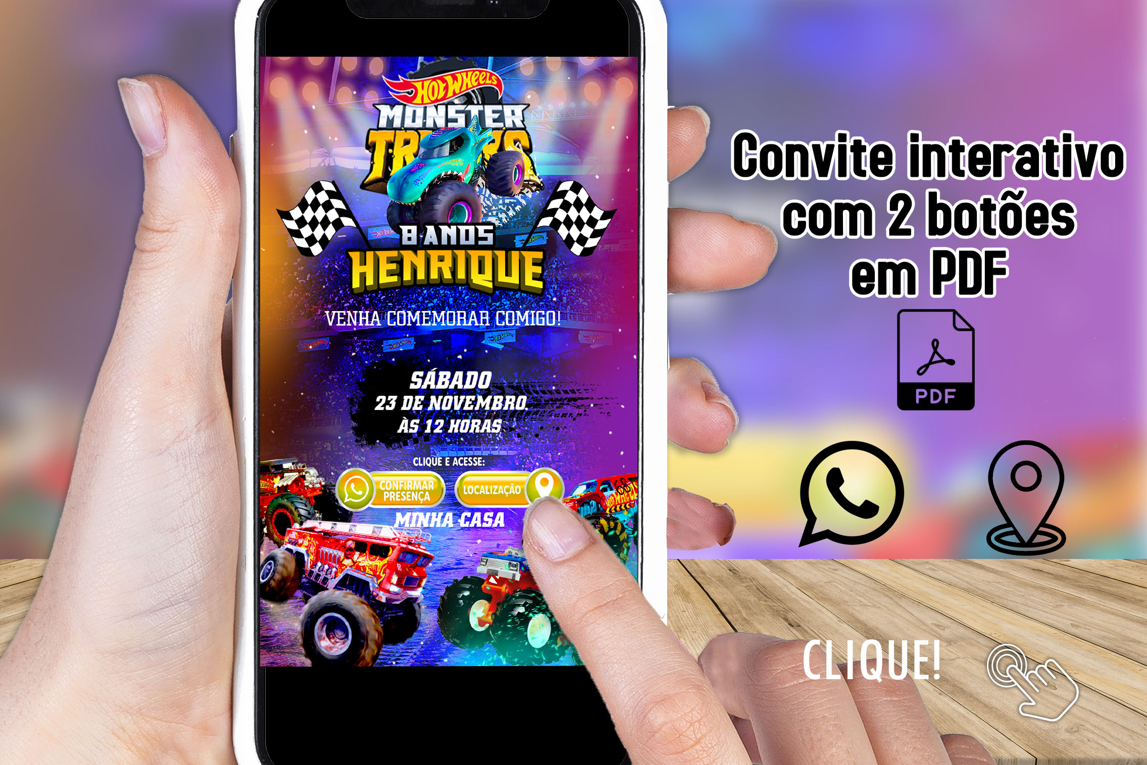 Convite Digital Interativo Monster Trucks - Hot Wheels