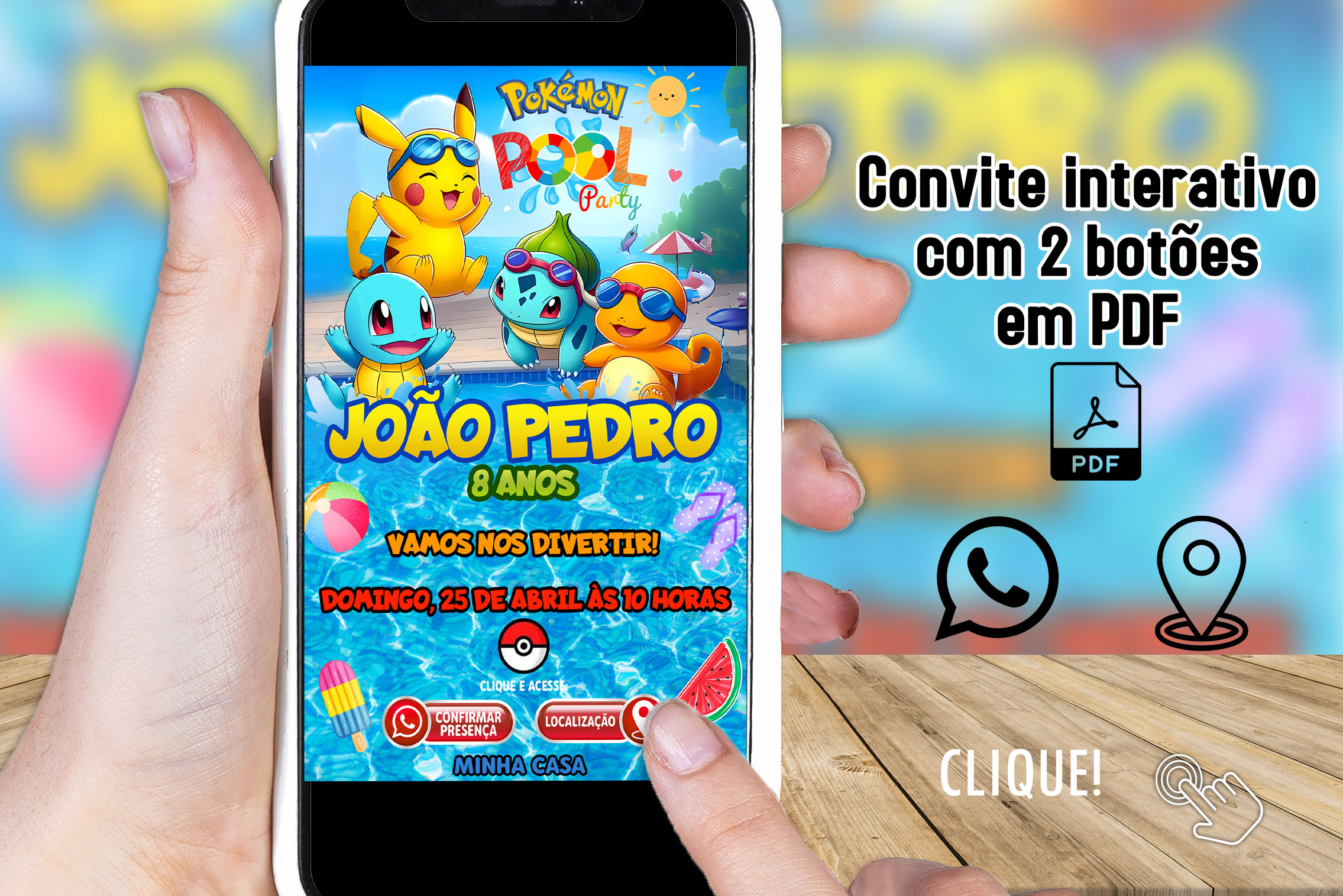 Convite Digital Interativo Pokemon Pool Party