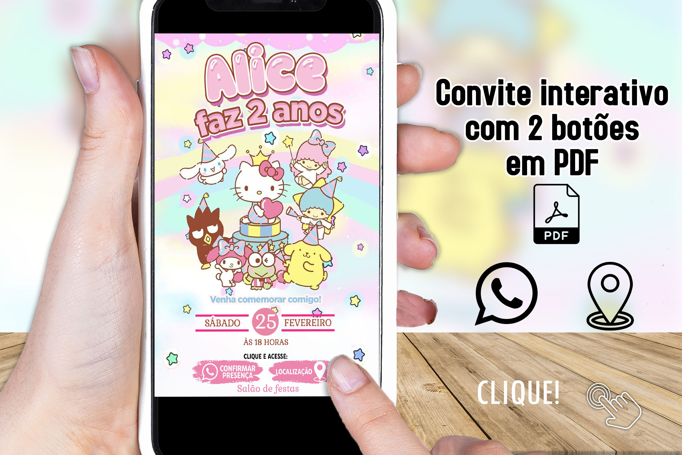 Convite Digital Interativo Sanrio - Hello Kitty