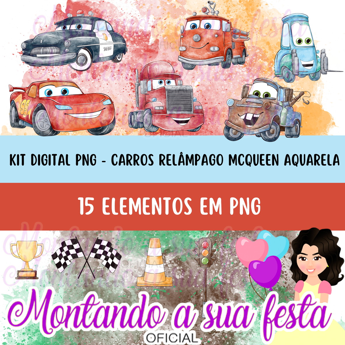 Kit Digital Png – Carros Relâmpago Mcqueen Aquarela