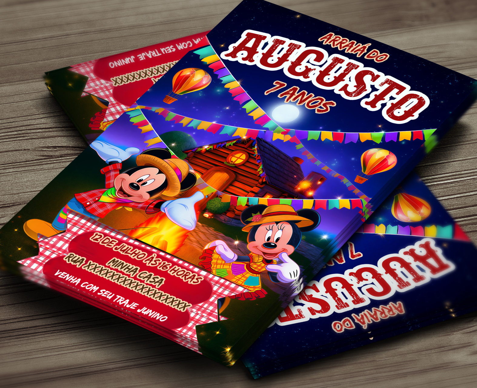Convite Digital Mickey e Minnie Festa Junina - Arraiá