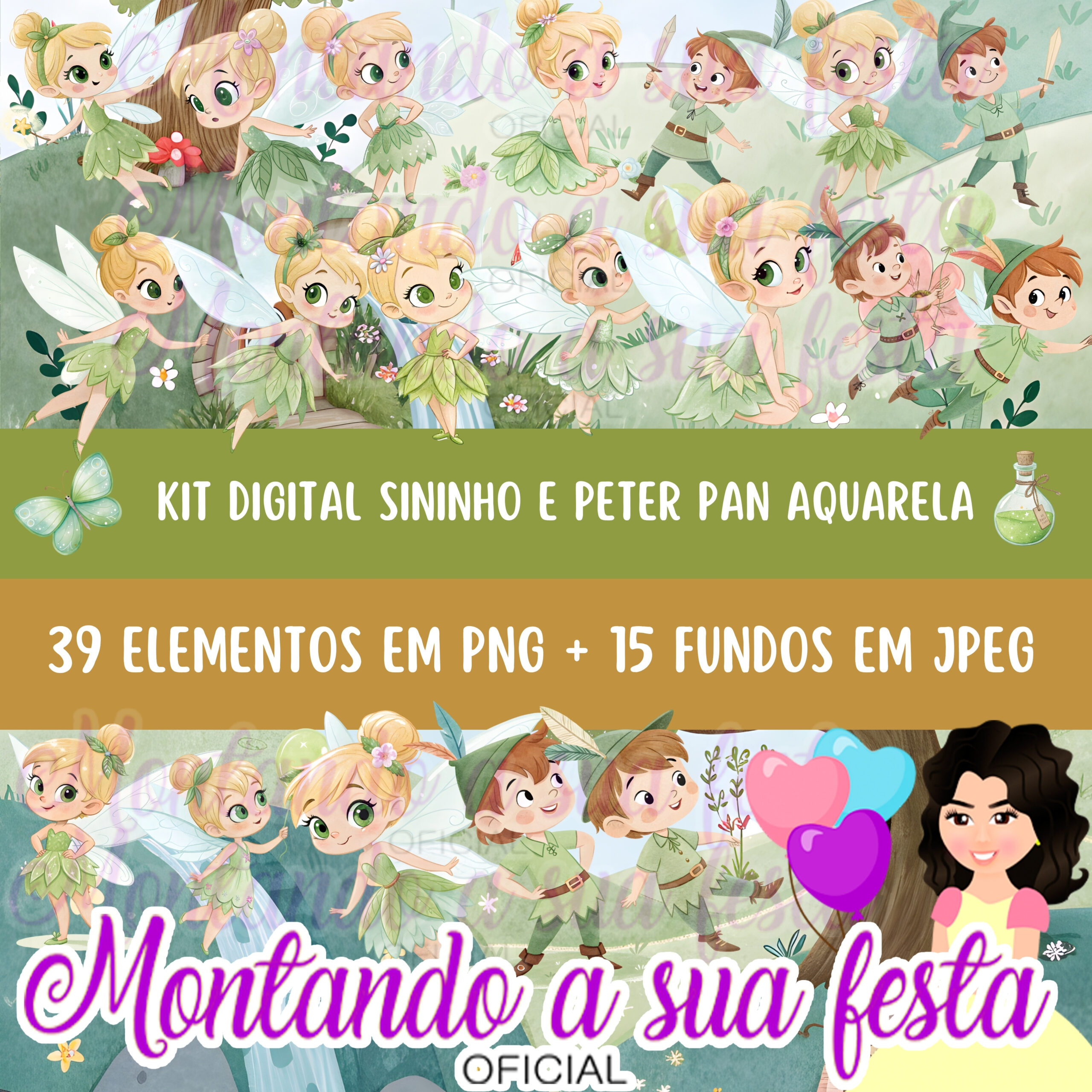 Sininho e Peter Pan Aquarela