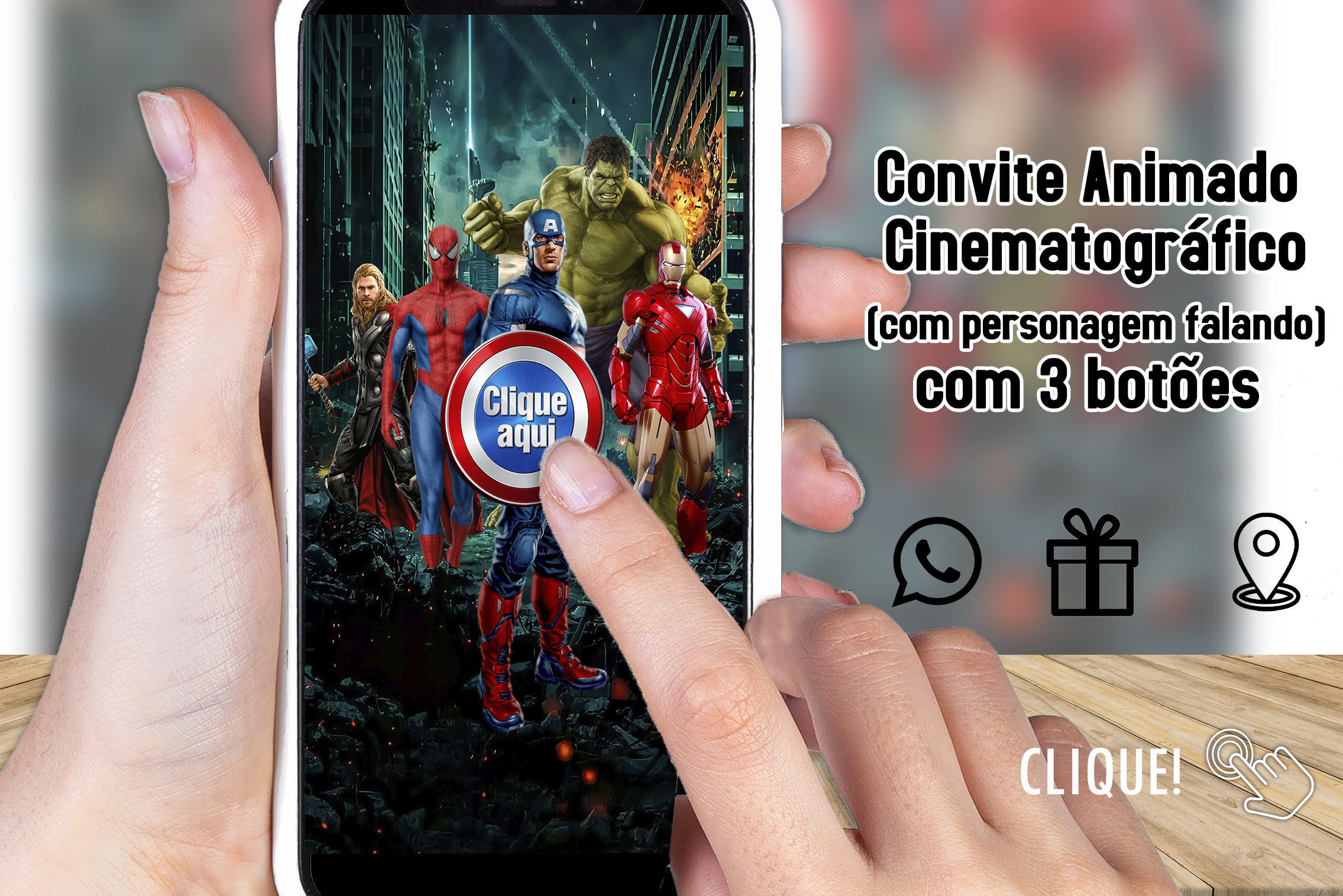 CONVITE ANIMADO CINEMATOGRAFICO VINGADORES