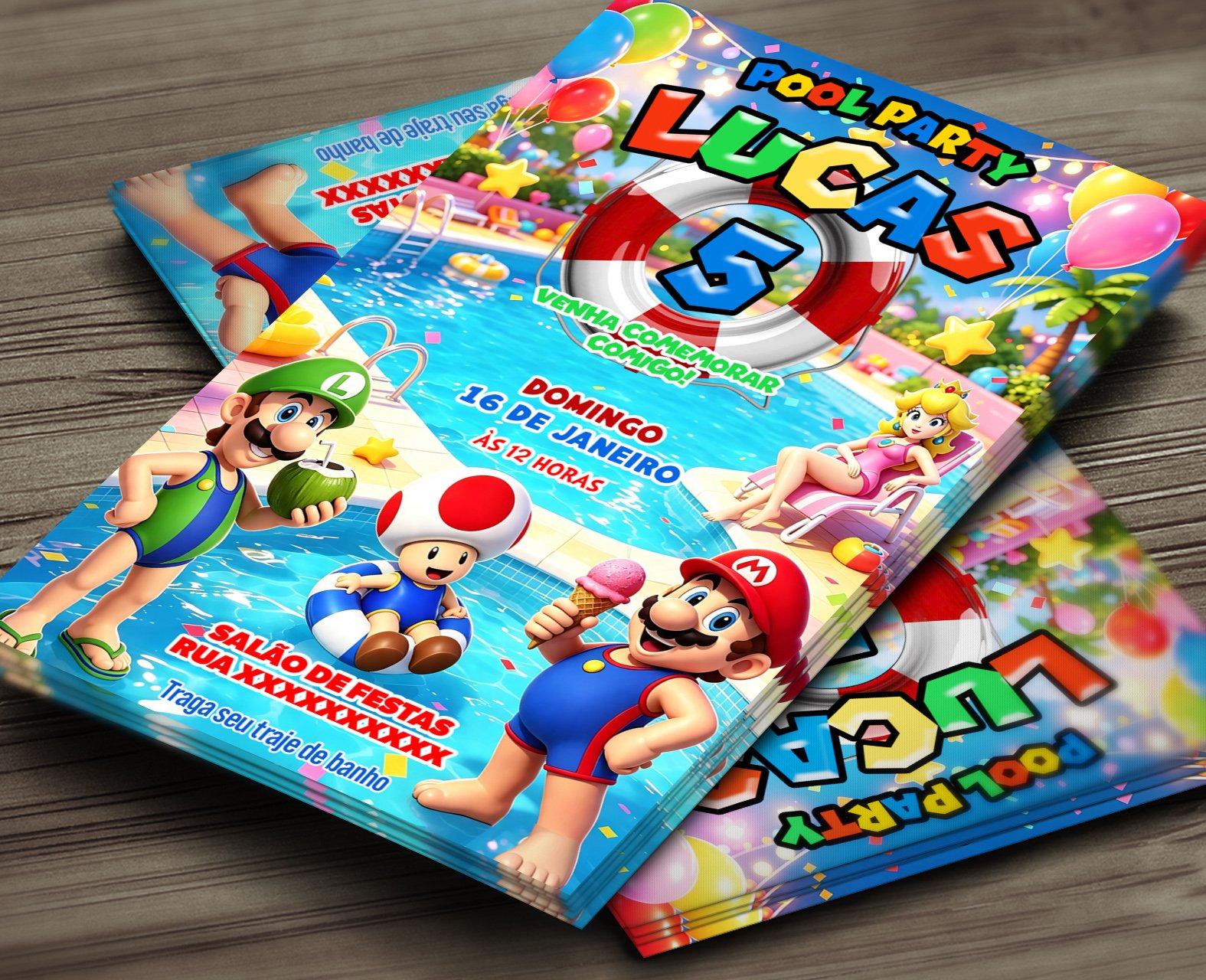 Convite Digital Super Mario Pool Party 4